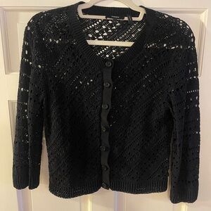 Theory Tamvi Tissage Black Crochet Cardigan